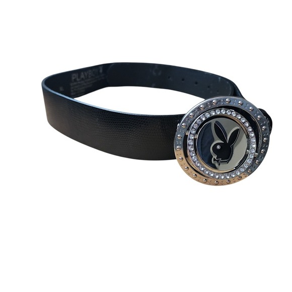 PLAYBOY Y2K‎ Black Belt Rhinestone Logo Buckle 2006 Size XL main image 13